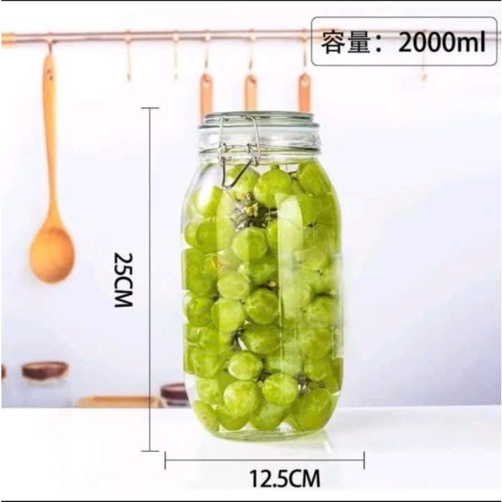 Hủ Thuỷ Tinh Tròn Quai Gài có nắp khoá dung tích 500-1000-2000 ml dùng đựng nước mứt trà trái cây