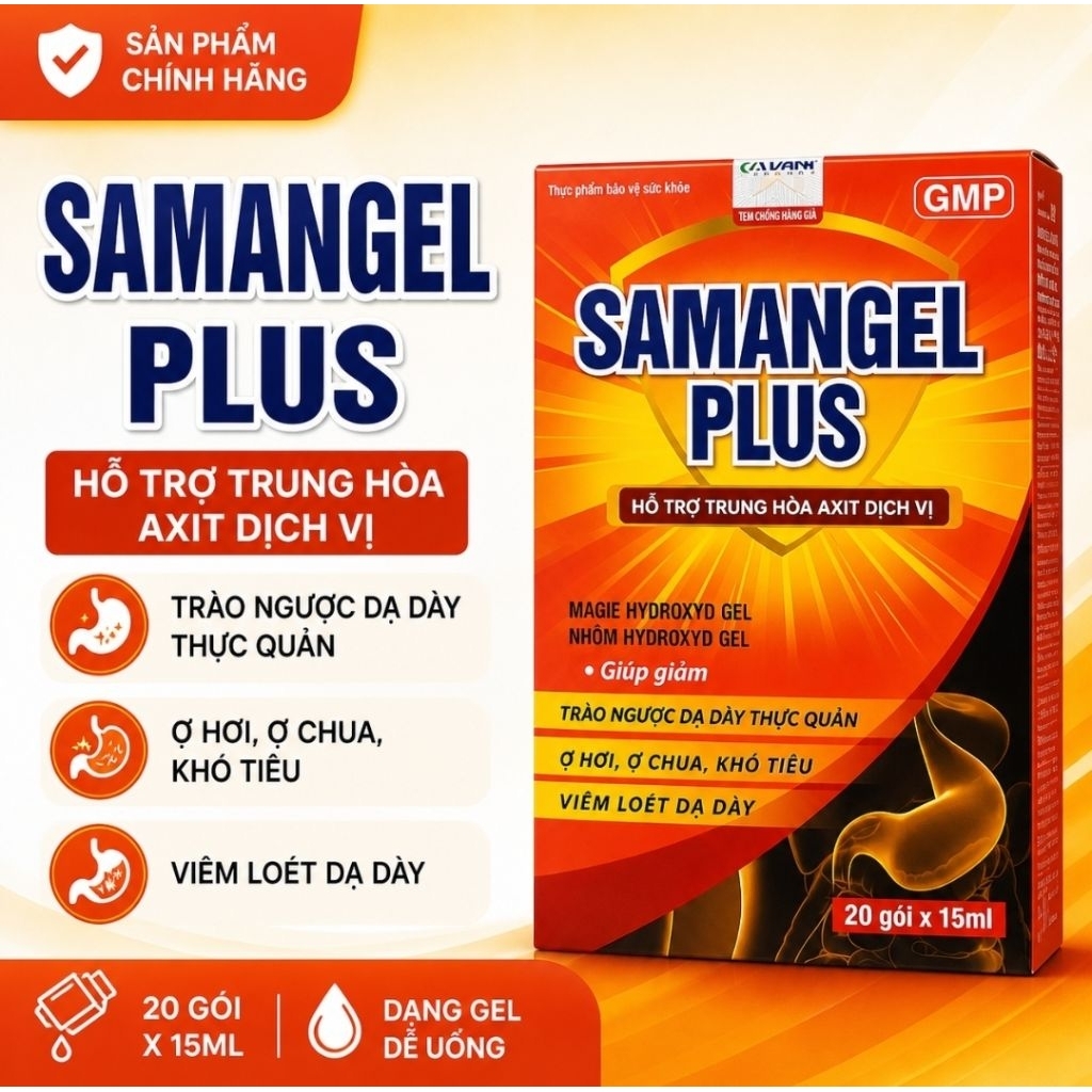 Gói sữa dạ dày Samagel plus, hỗ trợ đau dạ dày, trào ngược dạ dày thực quản ợ hơi ợ chua hộp 20 gói