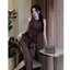 Đầm lụa chấm bi dáng dài thiết kế rúm eo thắt nơ sang chảnh , Váy dự tiệc dáng xoè phối chân xẻ tà cao cấp thanh lịch