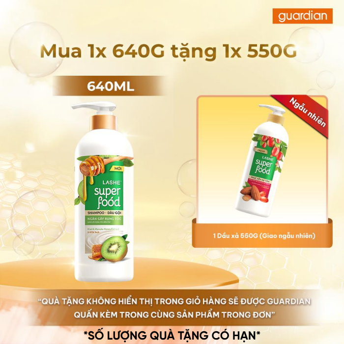 Dầu Gội Ngăn Gãy Rụng 640g Tặng Dầu Xả 550g Lashe Superfood