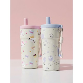 Ly Giữ Nhiệt Dễ Thương 580ml Có Ống Hút | Bình Nước Giữ Lạnh Inox 316, Cốc Cute Mang Đi Học