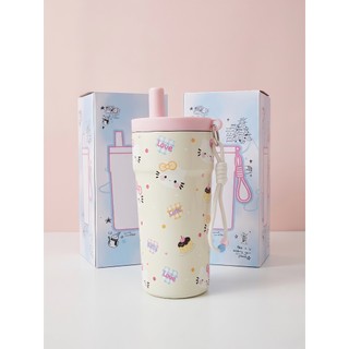 Ly Giữ Nhiệt Dễ Thương 580ml Có Ống Hút | Bình Nước Giữ Lạnh Inox 316, Cốc Cute Mang Đi Học