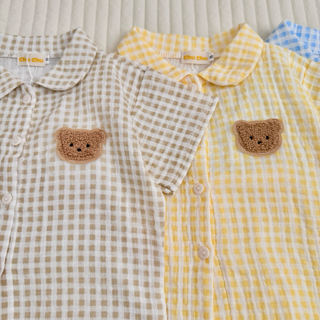 Đồ bộ trẻ em 9-24kg | Bộ caro vải Xô Muslin thấm hút mồ hôi, phối cổ dễ thương
