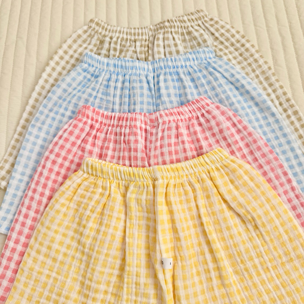 Đồ bộ trẻ em 9-24kg | Bộ caro vải Xô Muslin thấm hút mồ hôi, phối cổ dễ thương
