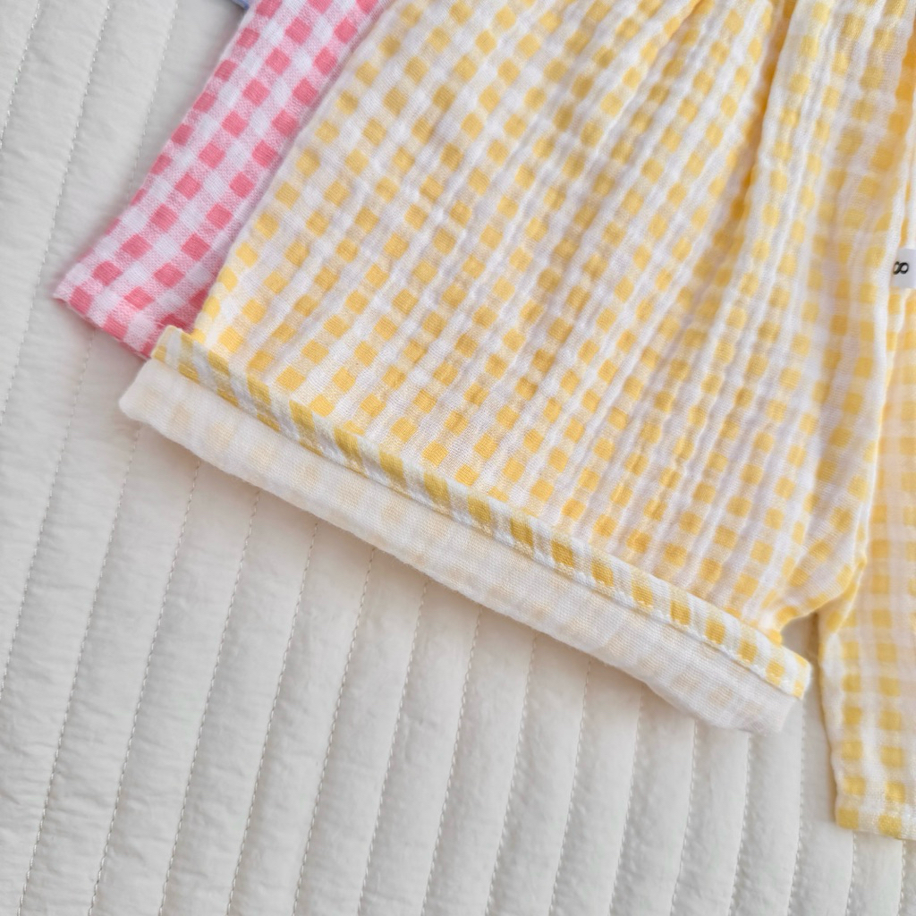 Đồ bộ trẻ em 9-24kg | Bộ caro vải Xô Muslin thấm hút mồ hôi, phối cổ dễ thương
