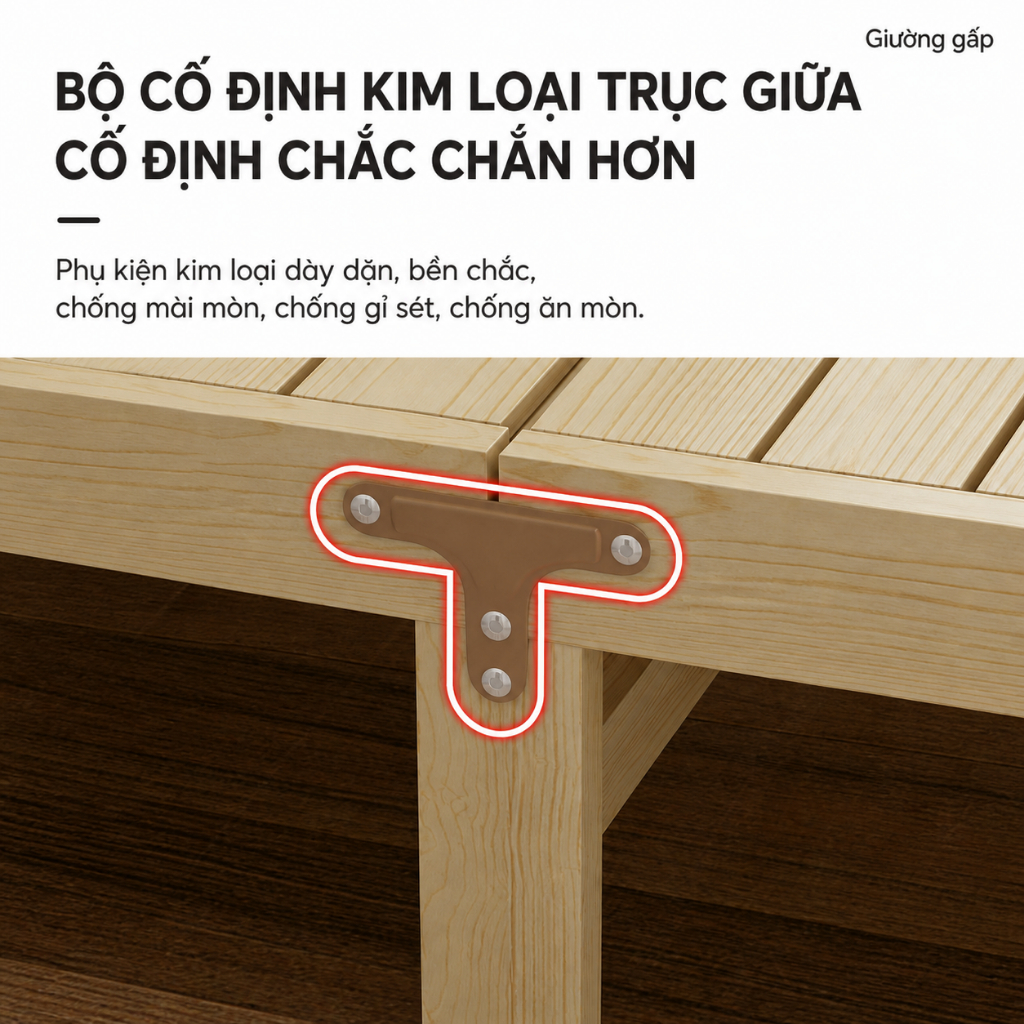 CONOCO Giường gấp gọn gỗ tự nhiên 100% không cần lắp đặt, giường đơn cao cấp chắc chắn