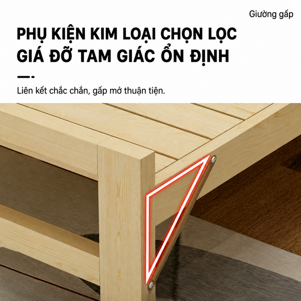 CONOCO Giường gấp gọn gỗ tự nhiên 100% không cần lắp đặt, giường đơn cao cấp chắc chắn