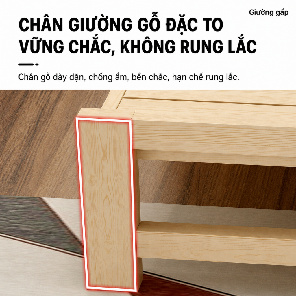 CONOCO Giường gấp gọn gỗ tự nhiên 100% không cần lắp đặt, giường đơn cao cấp chắc chắn