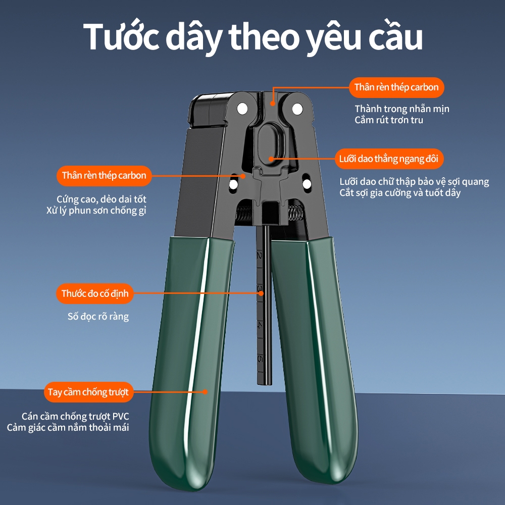 Kìm tuốt vỏ cáp quang – phiên bản lạnh có thang đo, bóc vỏ không làm đứt lõi/cap lõi – dụng cụ FTTH chính xác cao