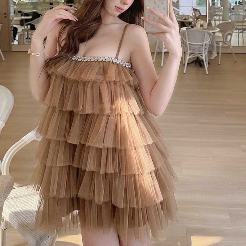 [HÀNG MỚI VỀ] ĐẦM 2 DÂY CHERRY ĐÍNH ĐÁ NHIỀU TẦNG FFCLUB
