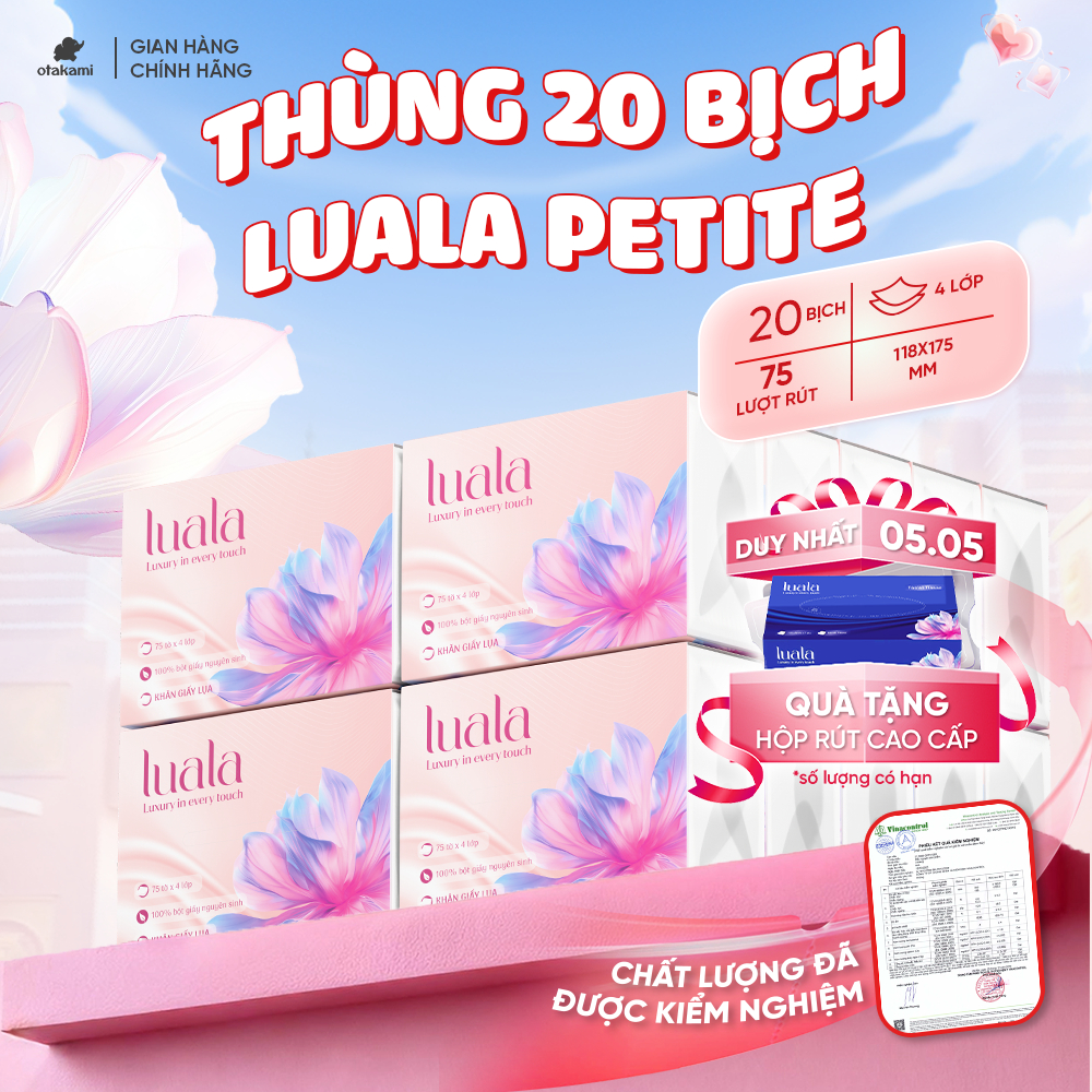 Thùng 20 gói giấy ăn LUALA cao cấp 4 lớp khăn giấy ăn rút mềm mại siêu dai không chất tẩy trắng