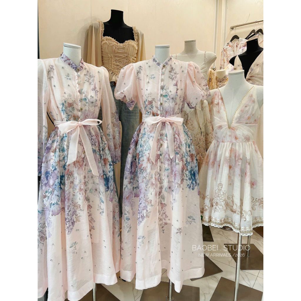 Đầm maxi ZMM hoa tơ đính đá Thảo Hàn