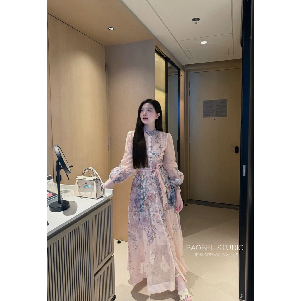 Đầm maxi ZMM hoa tơ đính đá Thảo Hàn
