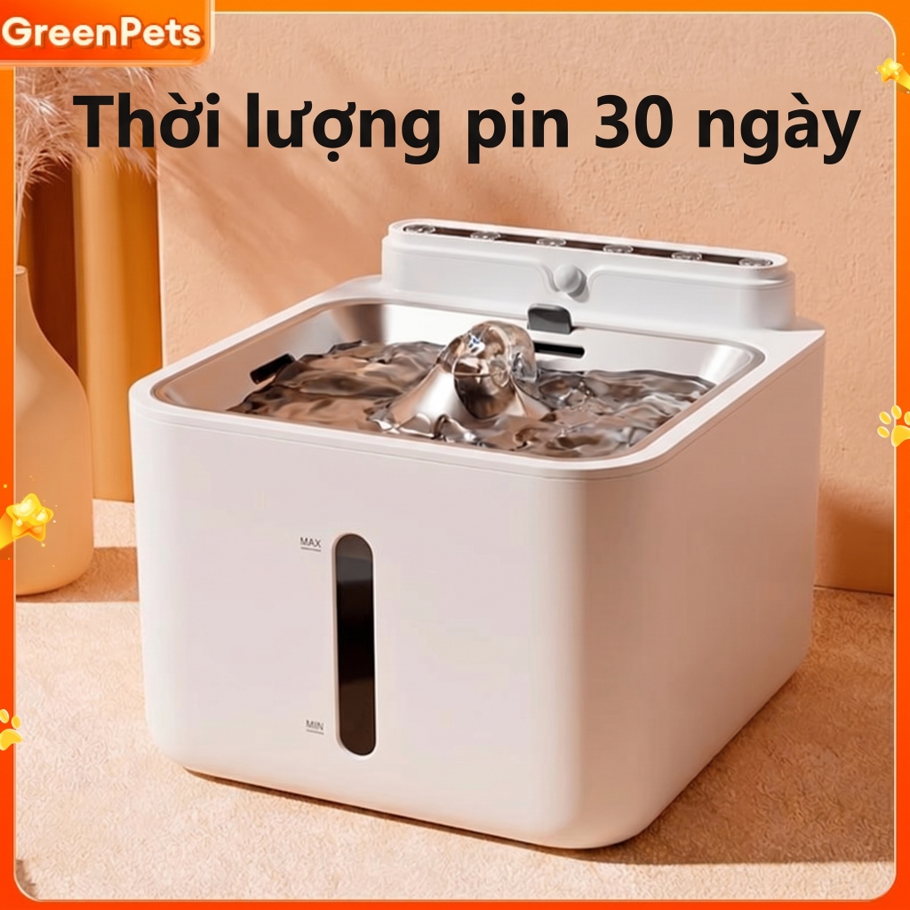 Máy lọc nước uống cho mèo, lọc thông minh tự động dung tích 3L，Bao gồm hộp lọc，Không cần phích cắm