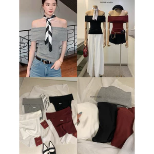 WGWE | Áo trễ vai thun cotton mềm mịn co giãn bacsic, phong cách Pháp – W9572#
