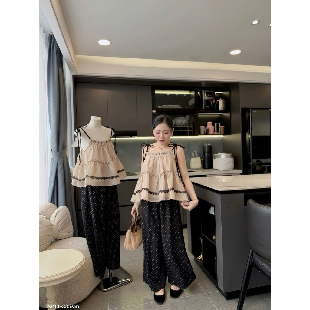 Sét đũi viền ren + quần bi suông – siêu xinh nữ tính