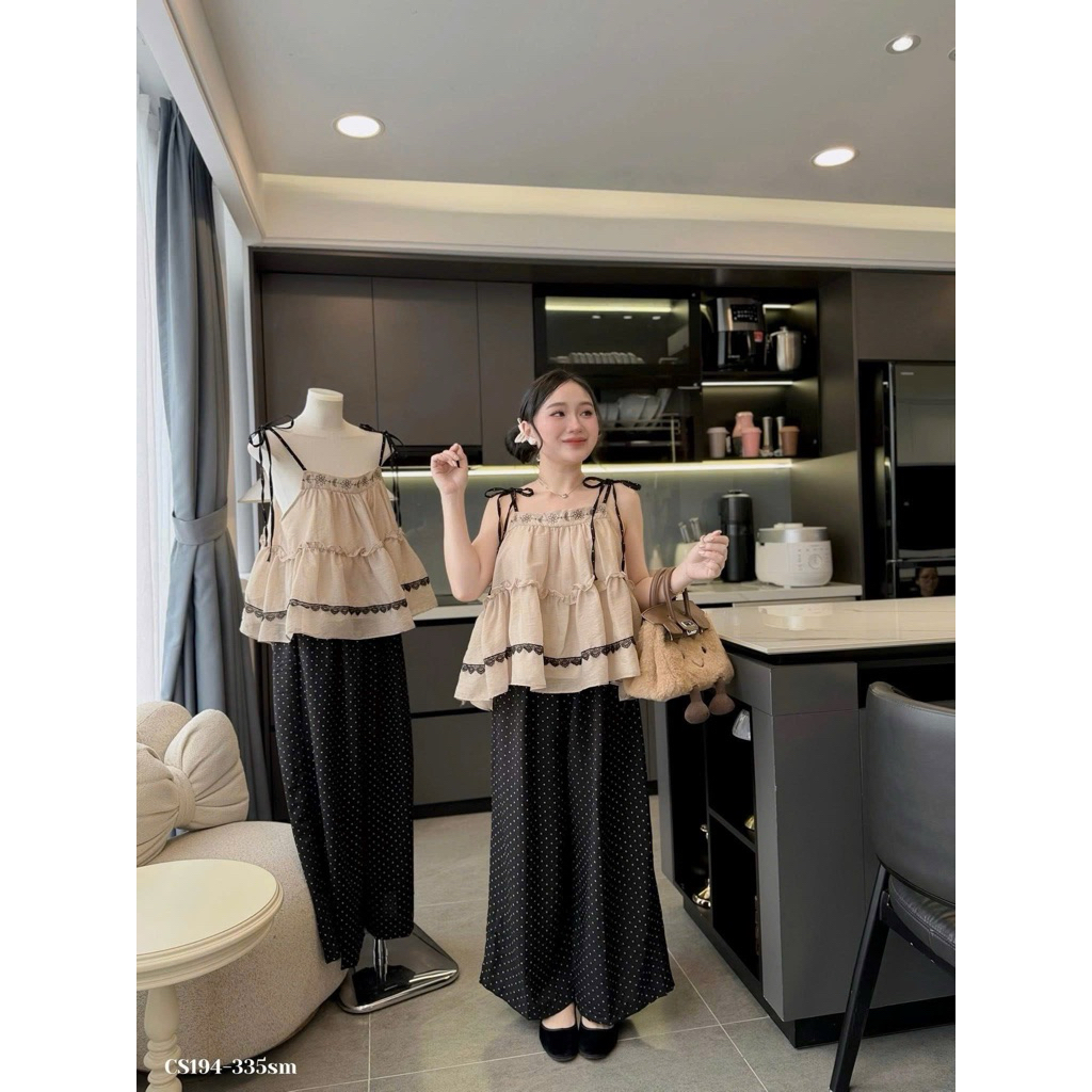 Sét đũi viền ren + quần bi suông – siêu xinh nữ tính