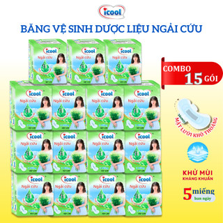 Băng Vệ Sinh icool Dược Liệu Ngải Cứu 5 Miếng BVS Ban Ngày 24cm Có Cánh Mặt Lưới Siêu Thấm Không Mát