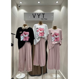PHẠM THÙY SHOP: SET BỘ IN HÌNH GẤU DÂU MIX QUẦN DÀI HÀNG VYT