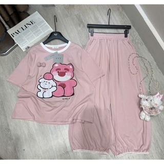 PHẠM THÙY SHOP: SET BỘ IN HÌNH GẤU DÂU MIX QUẦN DÀI HÀNG VYT