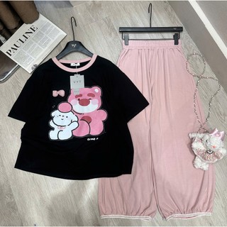 PHẠM THÙY SHOP: SET BỘ IN HÌNH GẤU DÂU MIX QUẦN DÀI HÀNG VYT