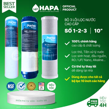 Bộ 3 Lõi Lọc 10 inch Nhập Khẩu Chính Hãng - Lõi Lọc Số 123 Cao Cấp PP GAC CATION CTO - Dùng Được Cho Mọi Thương Hiệu
