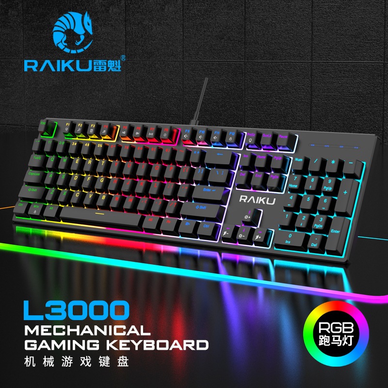Bàn Phím Cơ RAIKU L3000 Gaming LED RGB – Switch Nhạy, Gõ Êm, Thiết Kế Cá Tính, Phù Hợp Game Thủ & Văn Phòng