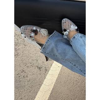 Giày bệt nhựa trong suốt đính hoa Jelly Ballet Flats