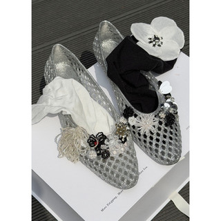 Giày bệt nhựa trong suốt đính hoa Jelly Ballet Flats