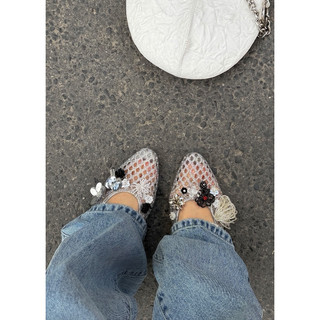 Giày bệt nhựa trong suốt đính hoa Jelly Ballet Flats