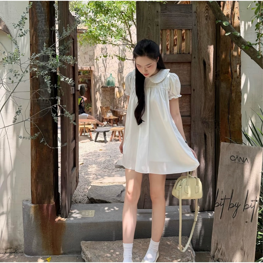 | LYN WEAR | (KÈM QUẦN BẢO HỘ) Đầm babydoll trắng tay ngắn dáng xòe dễ thương