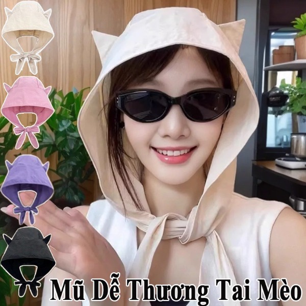 Mũ Dễ Thương Tai Mèo, Quỷ Nhỏ Mũ Ngư Dân, Hood Mỏng Bảo Vệ Tai, Chống Nắng, Nhanh Khô