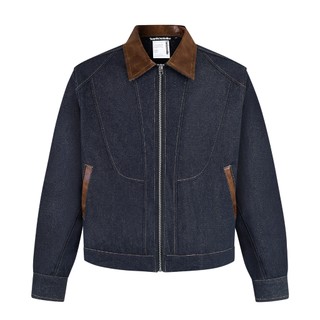 Áo Khoác Zip Raw Denim Phối Da Nâu - Ivankov Pattern Raw Denim Zip Up Jacket