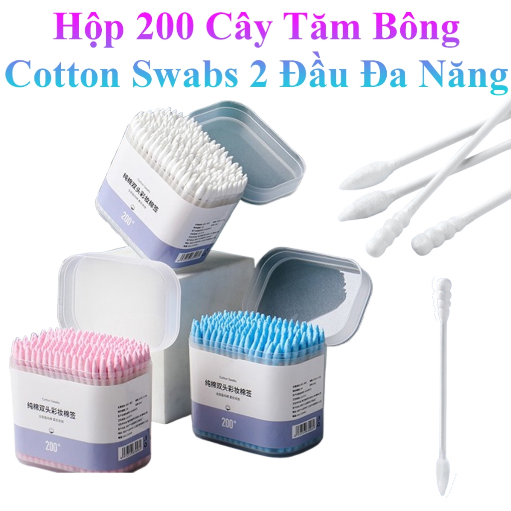 Hộp 200 Cây Tăm Bông Cotton Swabs 2 Đầu Tiện Dụng Đa Năng