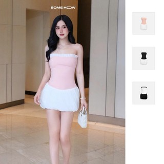 [Deal Độc Quyền] Đầm Ngắn Strapless Ruffled Hem, Chất Vải Mango Thoải Mái, WDN100 SOME HOW STORE