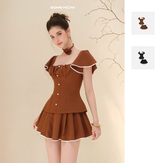 Set Nữ Square Neck Pleat Short Skirt, Chất Vải Kate Thun Thoải Mái, WSB133 SOME HOW STORE