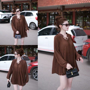 Áo babydoll dáng váy dập li dây buộc A55 SM