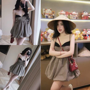 Áo bí kẻ 2 dây dáng váy A52 SM