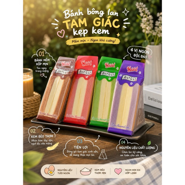 [0.5Kí -5 cái] Bông Lan Tam Giác Kẹp Kem Weise