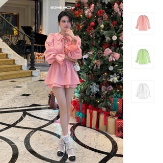 Đầm Nữ Ngắn Long Pump Sleeves Front String , Chất Vải Kaki Cotton Thoải Mái, WDN066 SOME HOW STORE