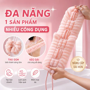 Bông Tắm Lưới Tạo Bọt 2in1 Kéo Dài Chà Lưng RICHOUSE, Bông Tắm Dài Sợi Nylon Không Xù, Nâng Cấp