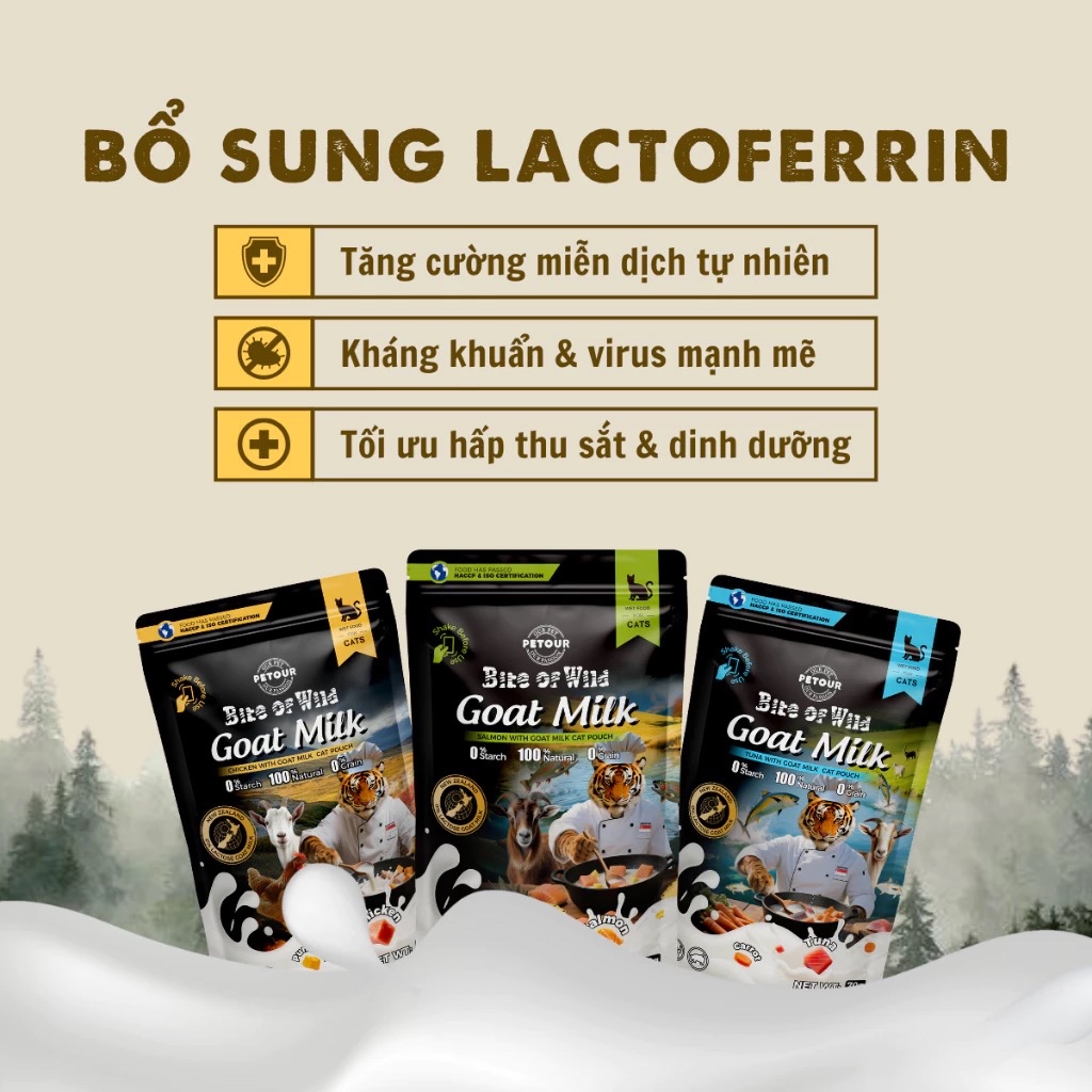 Pate Bite of Wild Cao Cấp Hộp 12 Gói 70G Công Thức Sữa Dê, Giàu Đạm, Ít Béo Cho Mèo Từ 2 Tháng Tuổi