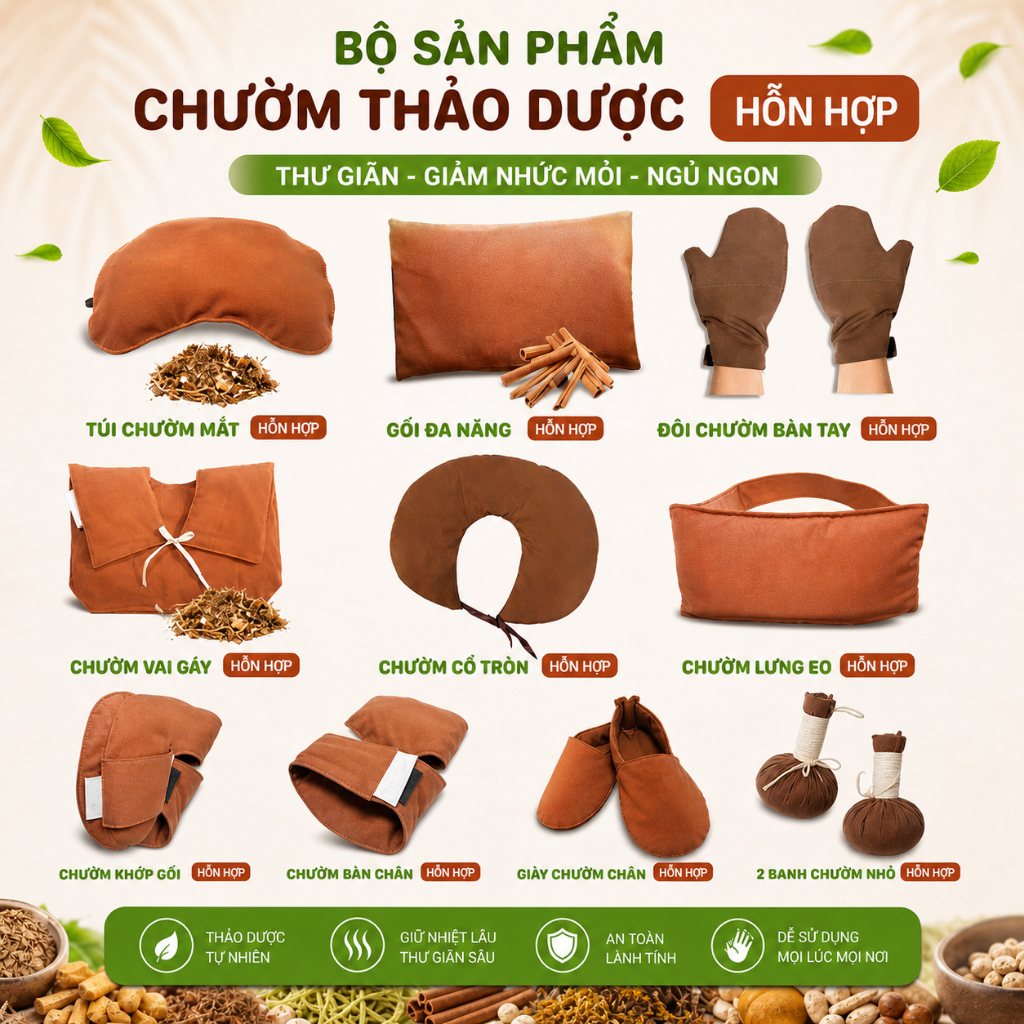 Túi chườm nóng thảo dược Sakura 100% tự nhiên – Giảm đau mỏi mắt, vai gáy, lưng, bụng kinh, eo, chân, các khớp|