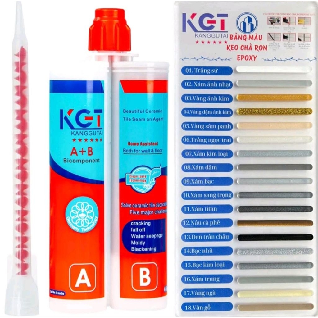 [Chính Hãng] Combo 10 Chai Keo Chà Ron Gạch Epoxy KGT 400ml - Tặng Súng Bơm Keo, Bộ Bi Miết Ron, Dao Vệ Sinh Ron, Sáp