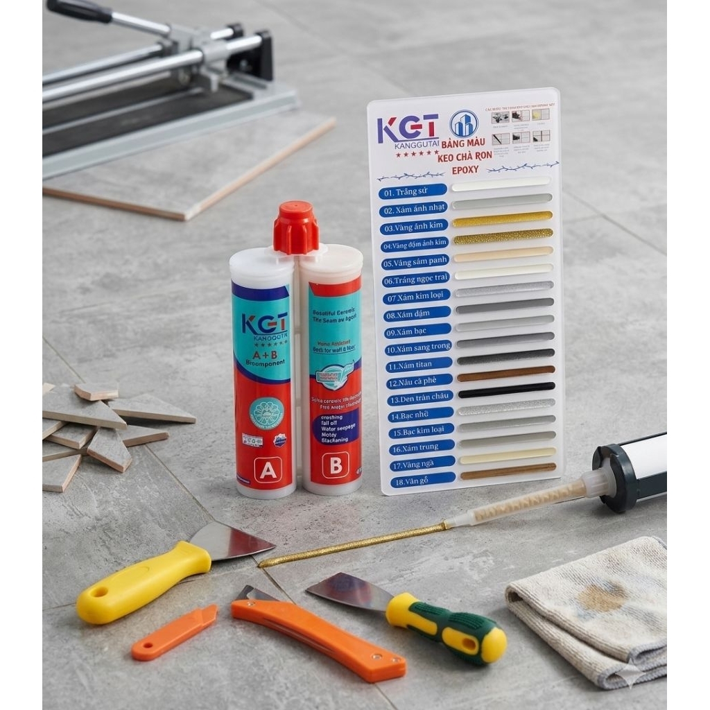 [Chính Hãng] Combo 10 Chai Keo Chà Ron Gạch Epoxy KGT 400ml - Tặng Súng Bơm Keo, Bộ Bi Miết Ron, Dao Vệ Sinh Ron, Sáp
