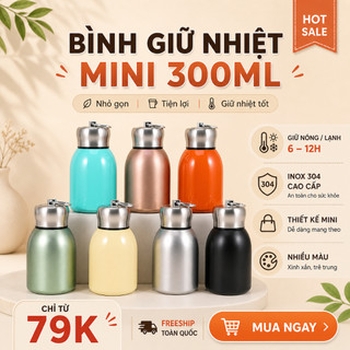 [Sỉ Giá Rẻ] Bình giữ nhiệt đựng Caffe 300ml. Bình nước giữ nhiệt mini inox 304 có quai xách