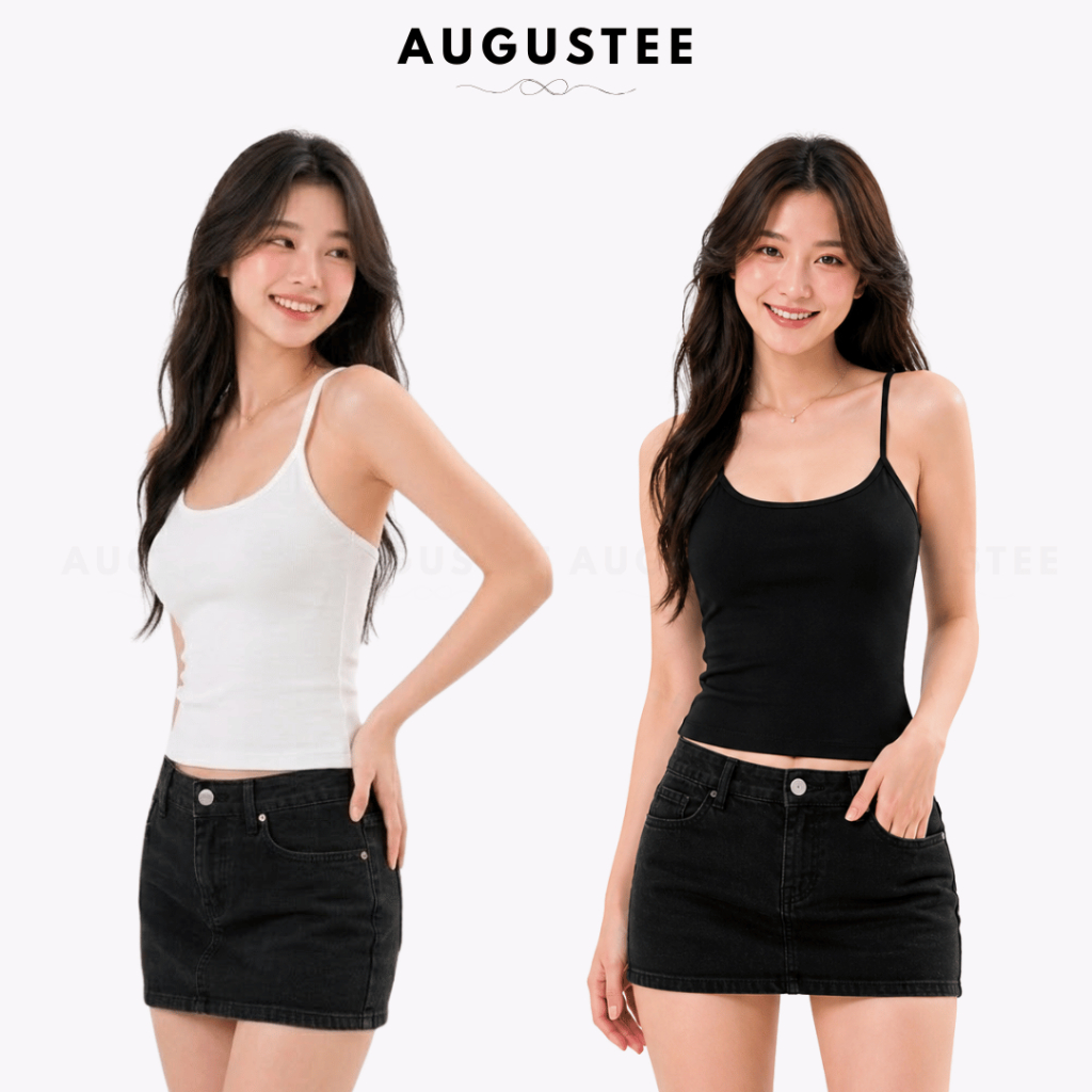 [REN] Áo Ba Lỗ Nữ Phối Ren Lưng Có Mút Freesize Form Ôm Tôn Dáng Đen Trắng - Augustee