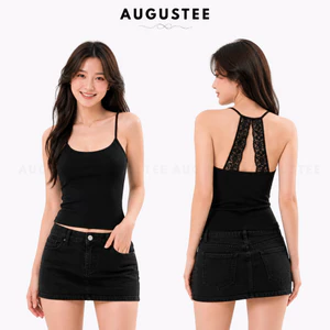 Áo Ba Lỗ Nữ Phối Ren Lưng Có Mút Freesize Form Ôm Tôn Dáng Đen - Augustee