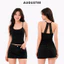 Áo Ba Lỗ Nữ Phối Ren Lưng Có Mút Freesize Form Ôm Tôn Dáng Đen - Augustee