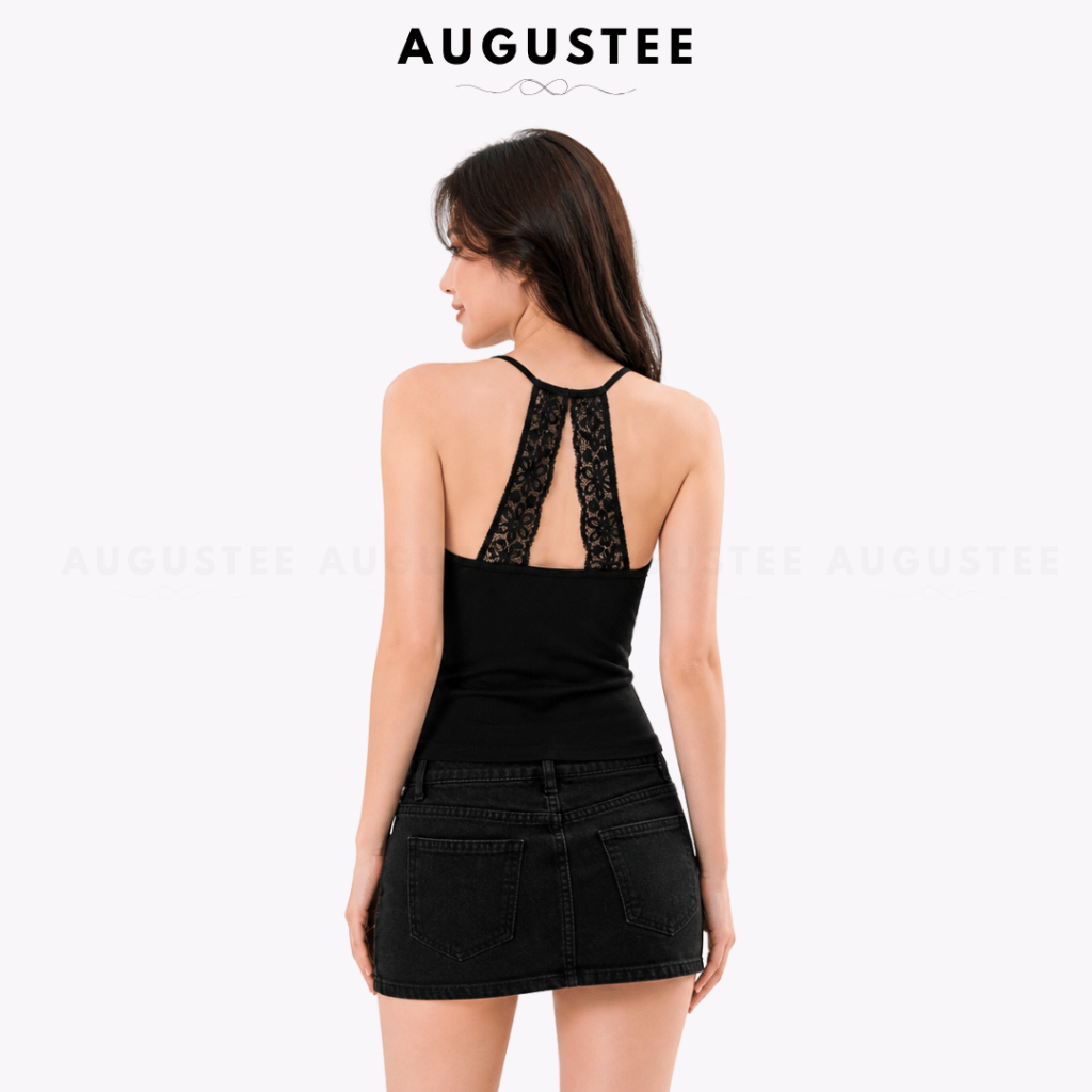 [REN ĐEN] Áo Ba Lỗ Nữ Phối Ren Lưng Có Mút Freesize Form Ôm Tôn Dáng Đen - Augustee